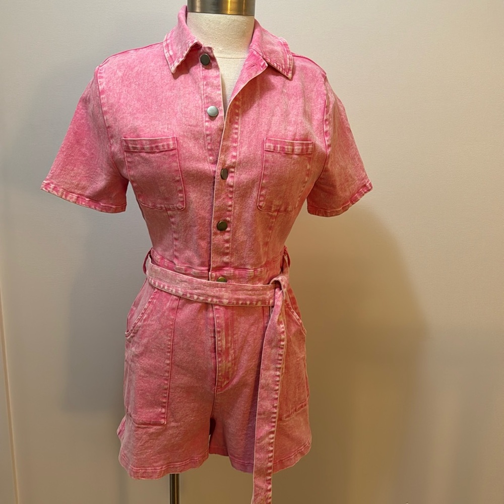 Barbie pink stretch denim short jumper